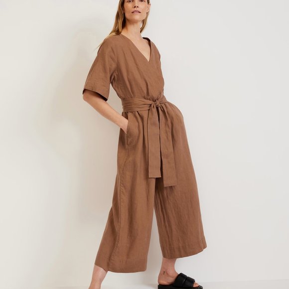 NWT - Everlane Linen Cross-Front Jumpsuit Size 8 - Picture 1 of 3